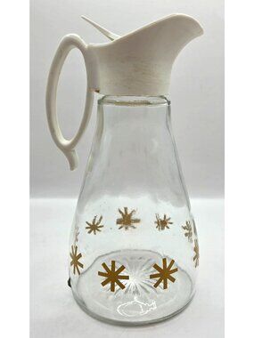 Vintage MCM 50s Atomic Starburst Log Cabin Syrup Dispenser Pitcher Glass
